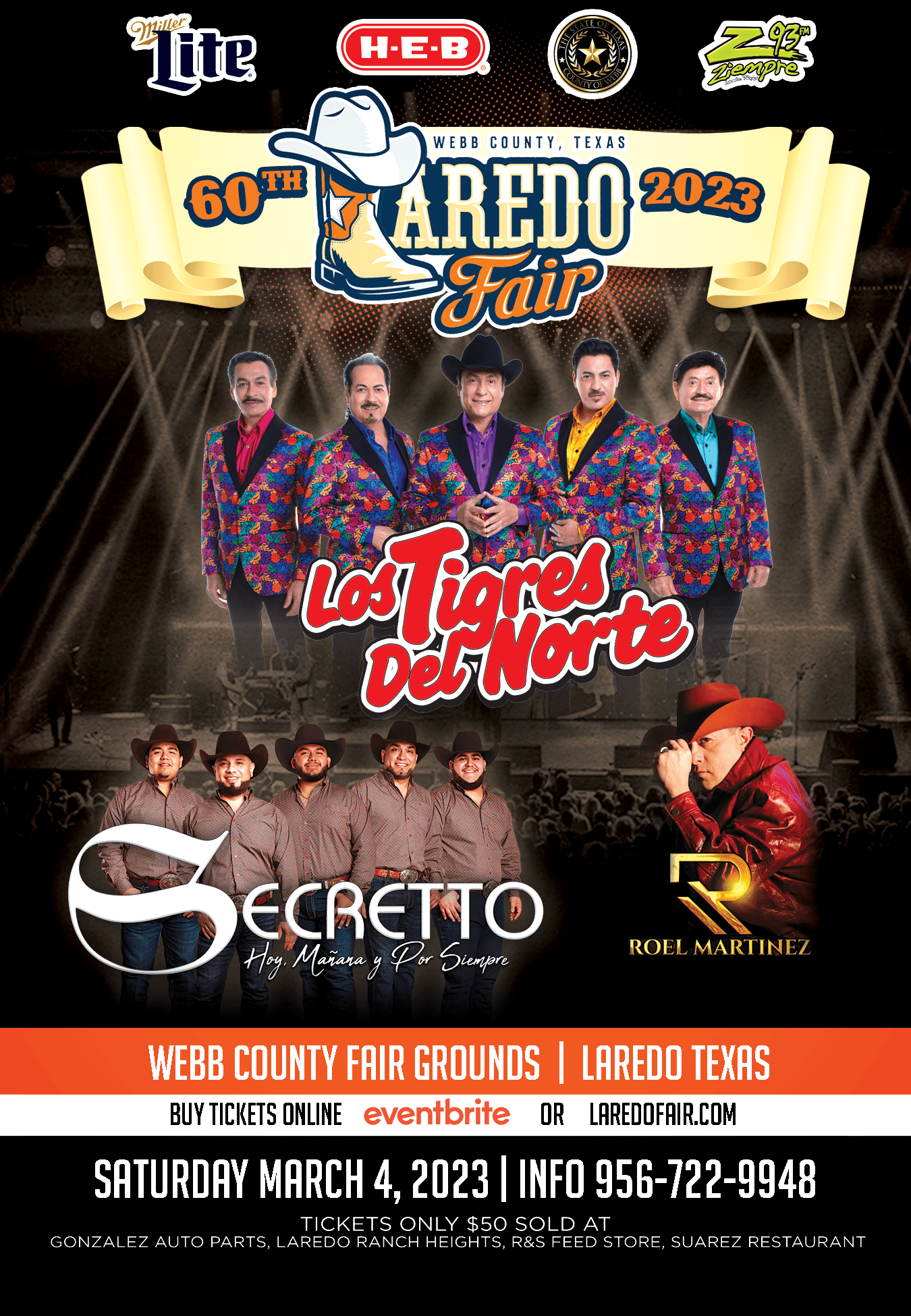 Los Tigres Del Norte, Secretto, Roel Martinez - Saturday, March 4th